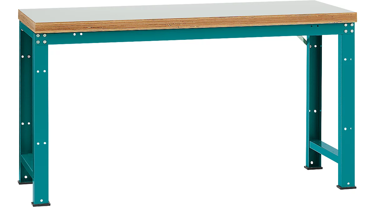 Manuflex Werkbank Profi Standard, Tischplatte Kunststoff B 1750 x T 700, wasserblau