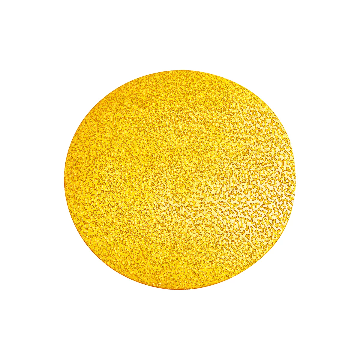 Objeto ovalado amarillo con una superficie irregular y texturizada.