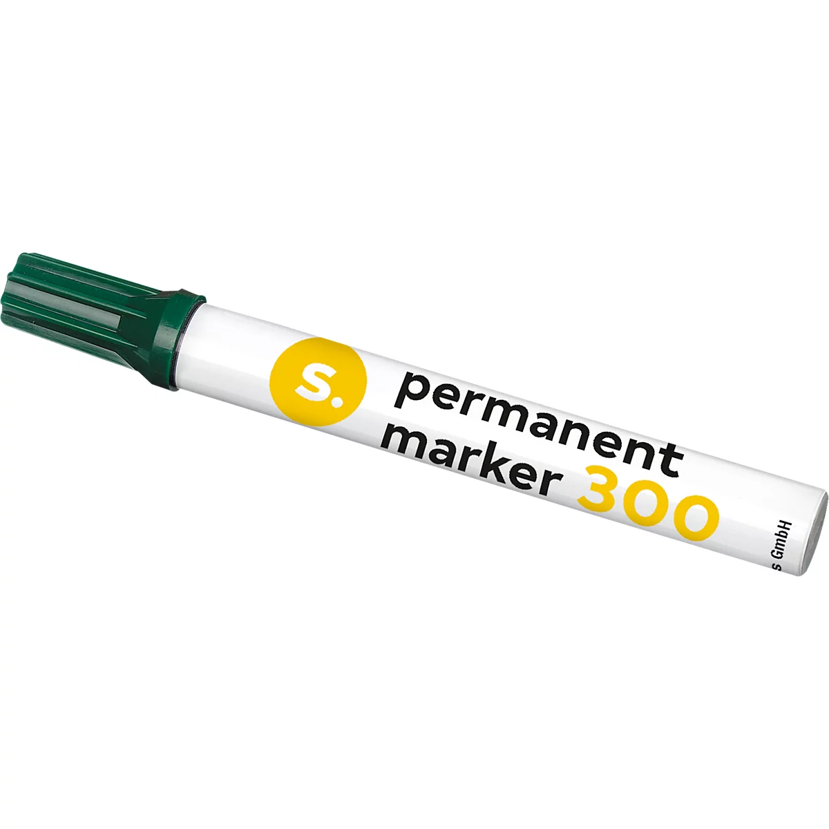 Marcador permanente S. 300, punta redonda, ancho de trazo 1,5-3 mm, resistente al agua, se puede guardar abierto, aluminio y plástico, verde, 1 unidad