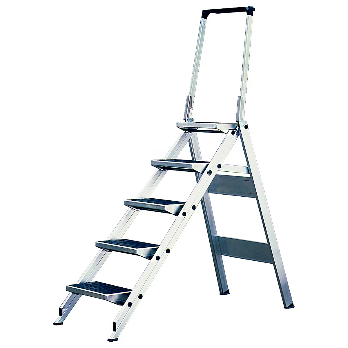 Marche-pied pliable avec barre, aluminium, 5 marches