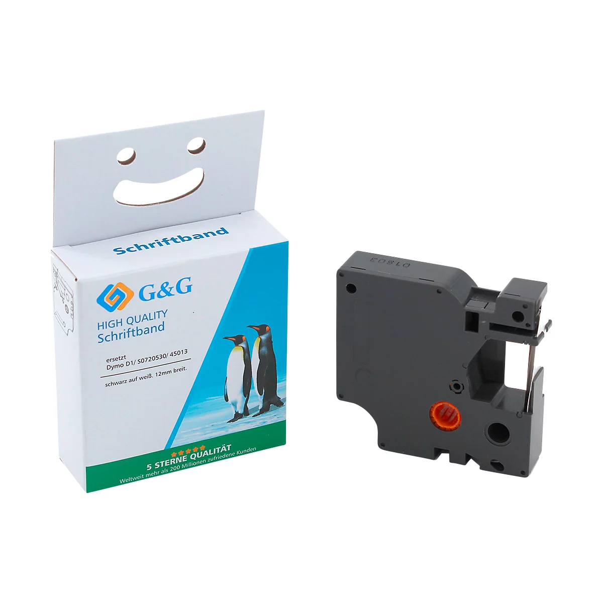 Markeerlint compatibel met Dymo® Markeerlint D1/45013, zelfklevend, wit/zwart, kunststof, L 7 m x B 12 mm