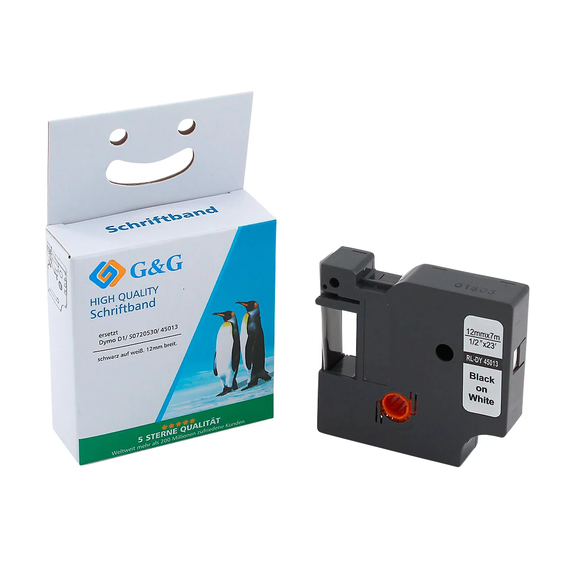Markeerlint compatibel met Dymo® Markeerlint D1/45013, zelfklevend, wit/zwart, kunststof, L 7 m x B 12 mm