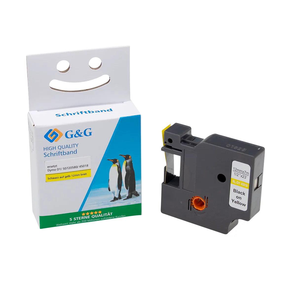 Markeerlint compatibel met Dymo® Markeerlint D1/45018, zelfklevend, geel/zwart, kunststof, L 7 m x B 12 mm