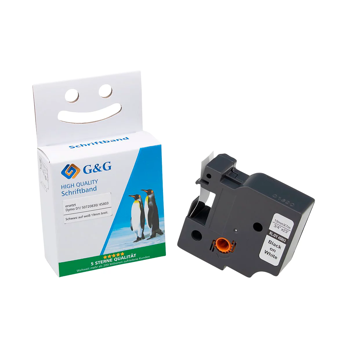 Markeerlint compatibel met Dymo® Markeerlint D1/45803, zelfklevend, wit/zwart, kunststof, L 7 m x B 19 mm