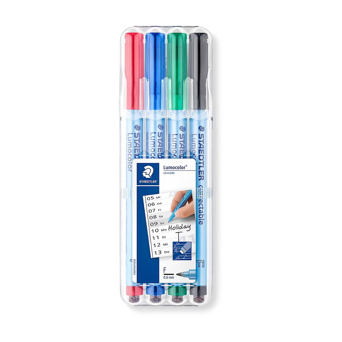 Marker Correctable Staedtler Lumocolor®, lijnbreedte F, niet permanente en droog afveegbare marker, box van 4 stuks