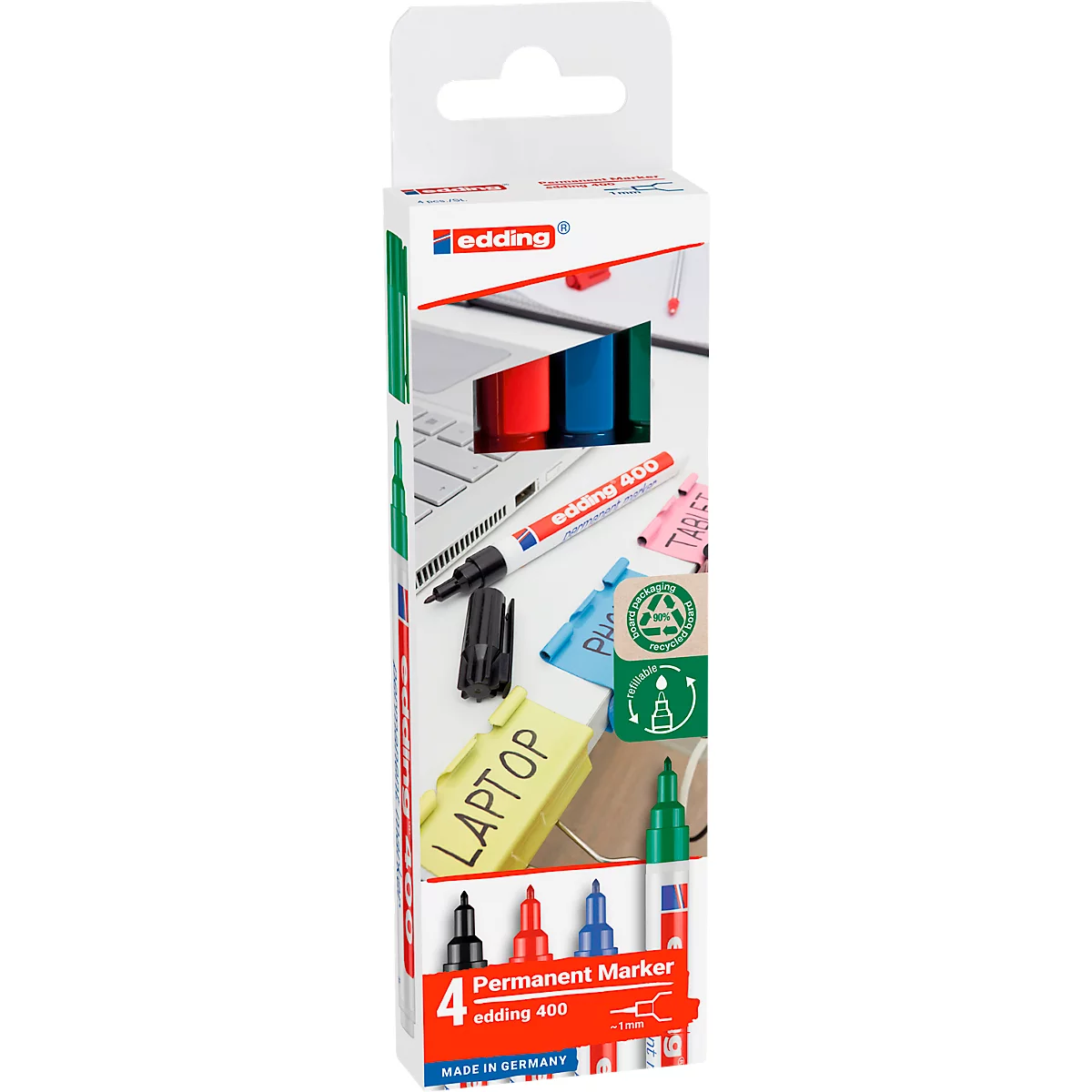 Marker edding 400, fijne punt, gesorteerd, set van 4