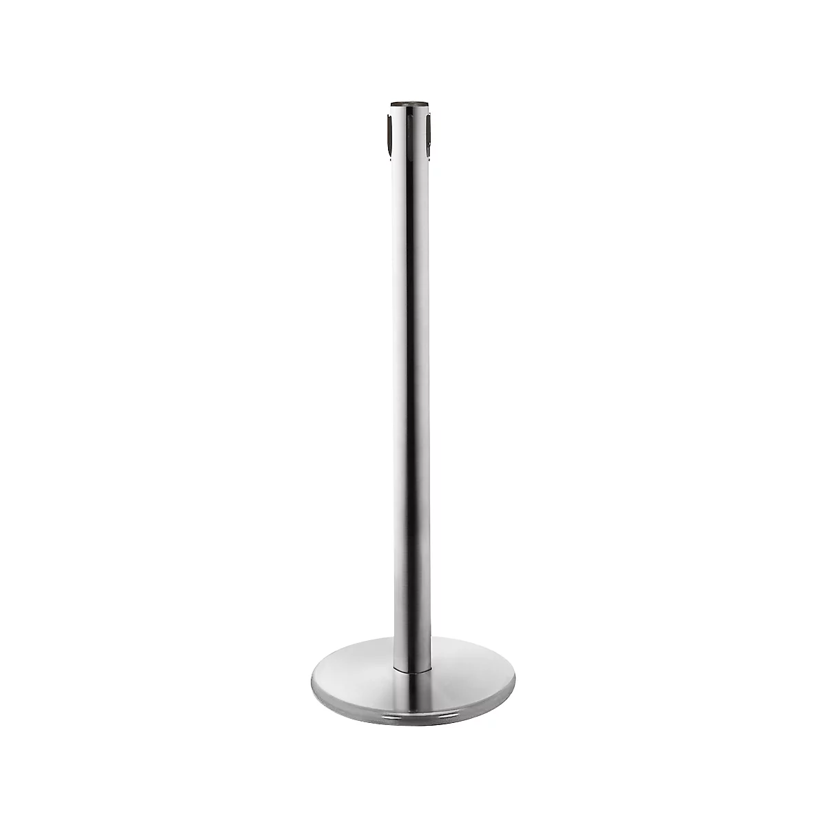 Silver stanchion, cylindrical with a base.