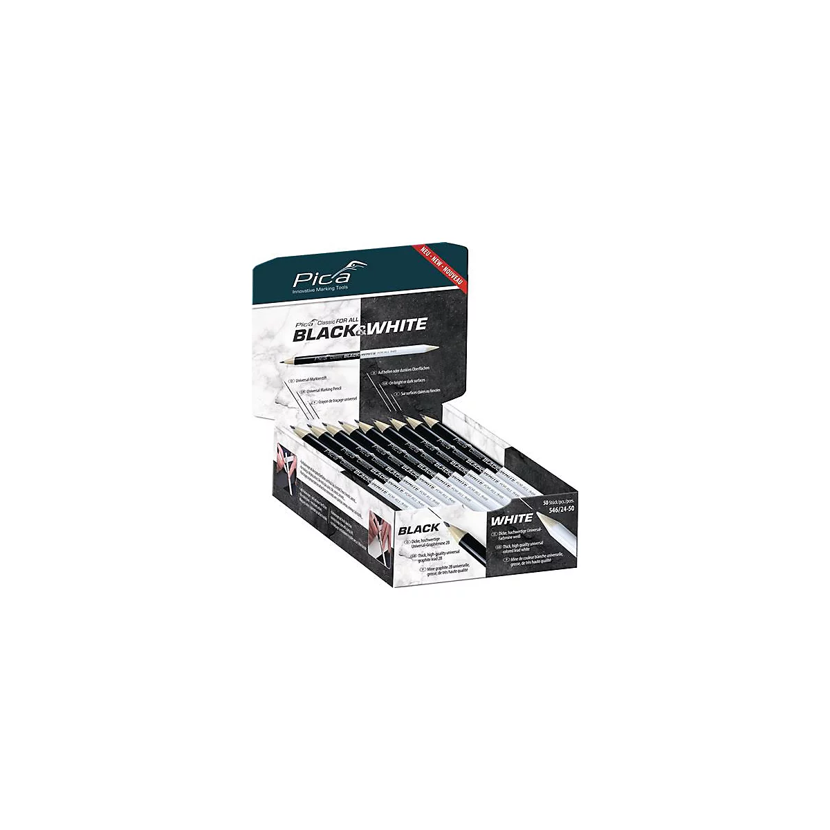 Markierstift Classic FOR ALL Black&White L.24cm 2B beids.gespitzt PICA