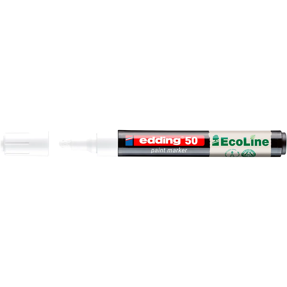 Une personne étiquette une pièce métallique avec un stylo feutre Edding bleu. Le stylo est rouge avec des lettres blanches.