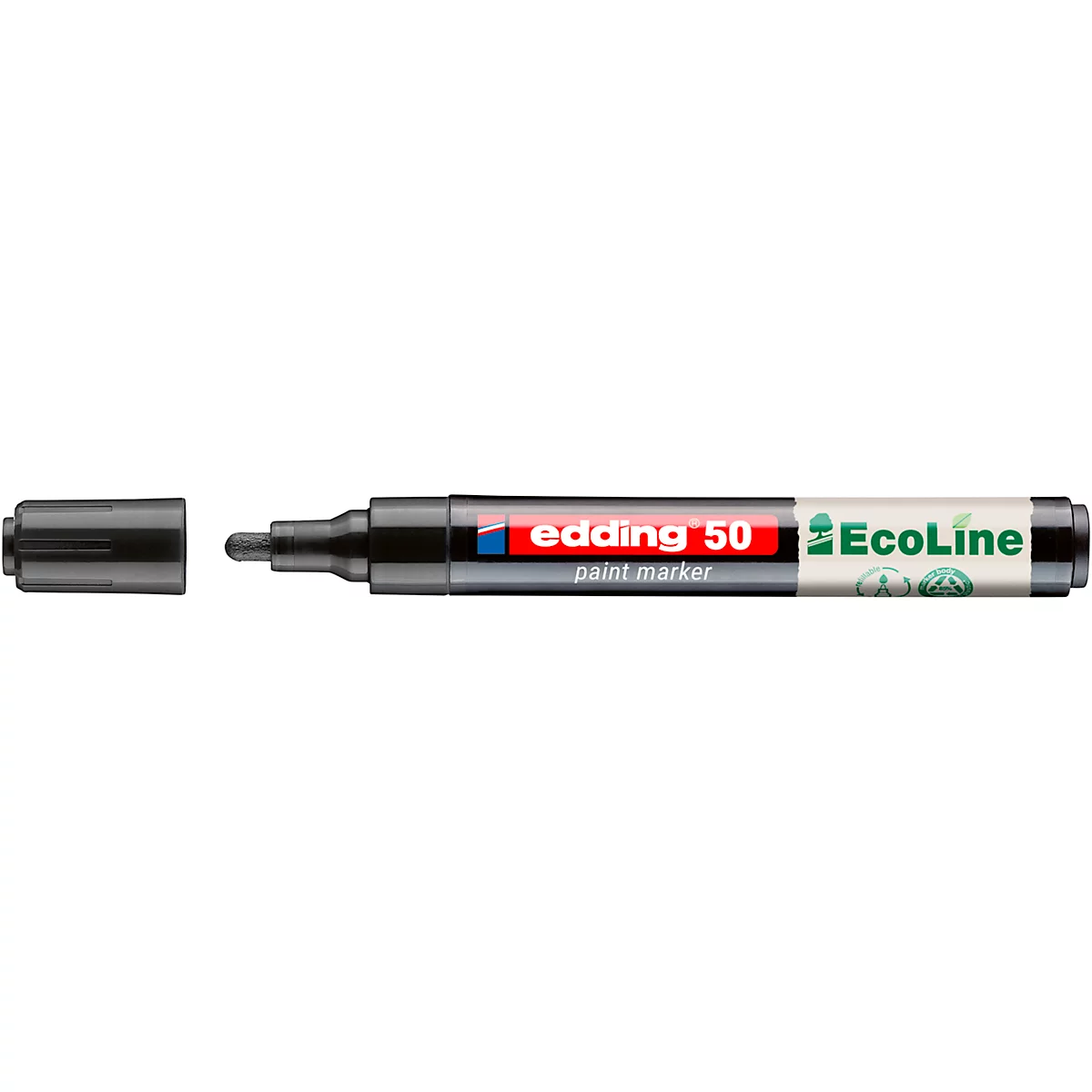 Une personne étiquette une pièce métallique avec un marqueur Edding bleu. Le stylo est rouge et noir.
