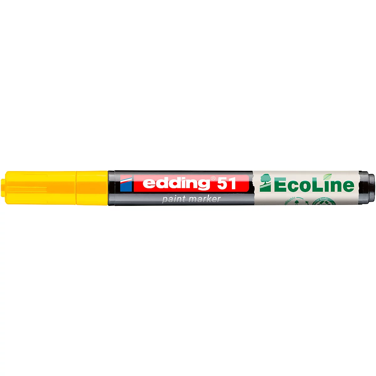 Marqueur de peinture Edding 51 Ecoline jaune, avec bande rouge et logo.