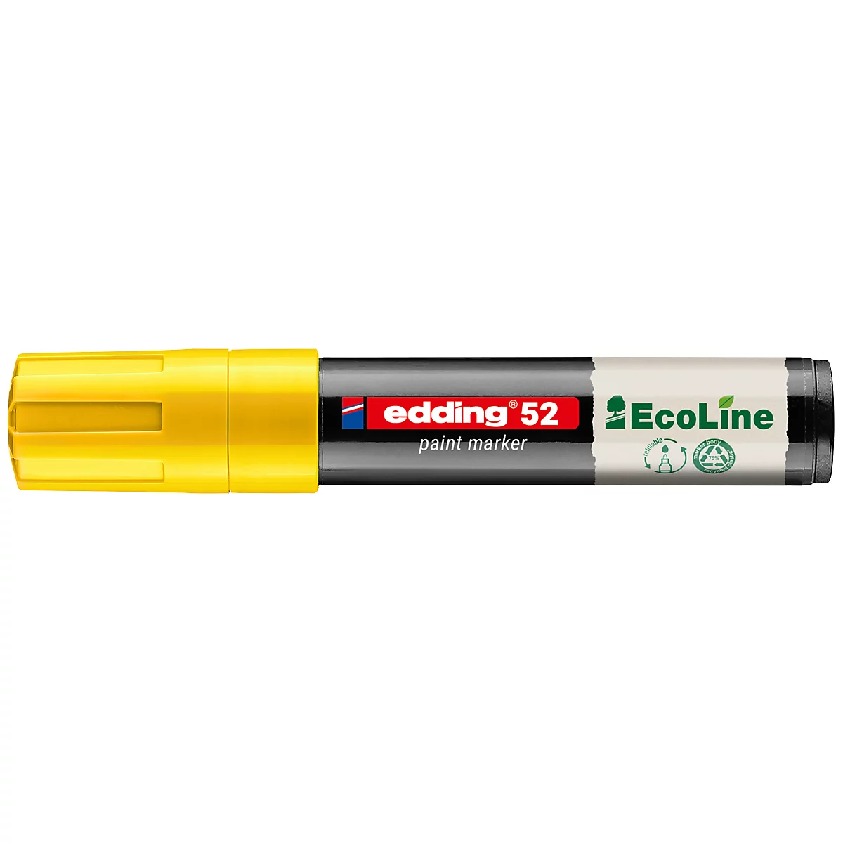 Marqueur de peinture Edding 52 jaune. Texte : 'edding 52 paint marker' et 'EcoLine'.