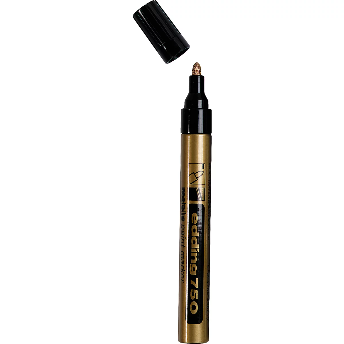 Marqueur peinture or edding 750 avec son capuchon noir retiré.