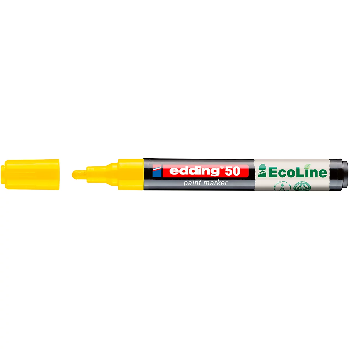 Une main écrit sur un composant métallique avec un stylo Edding bleu.