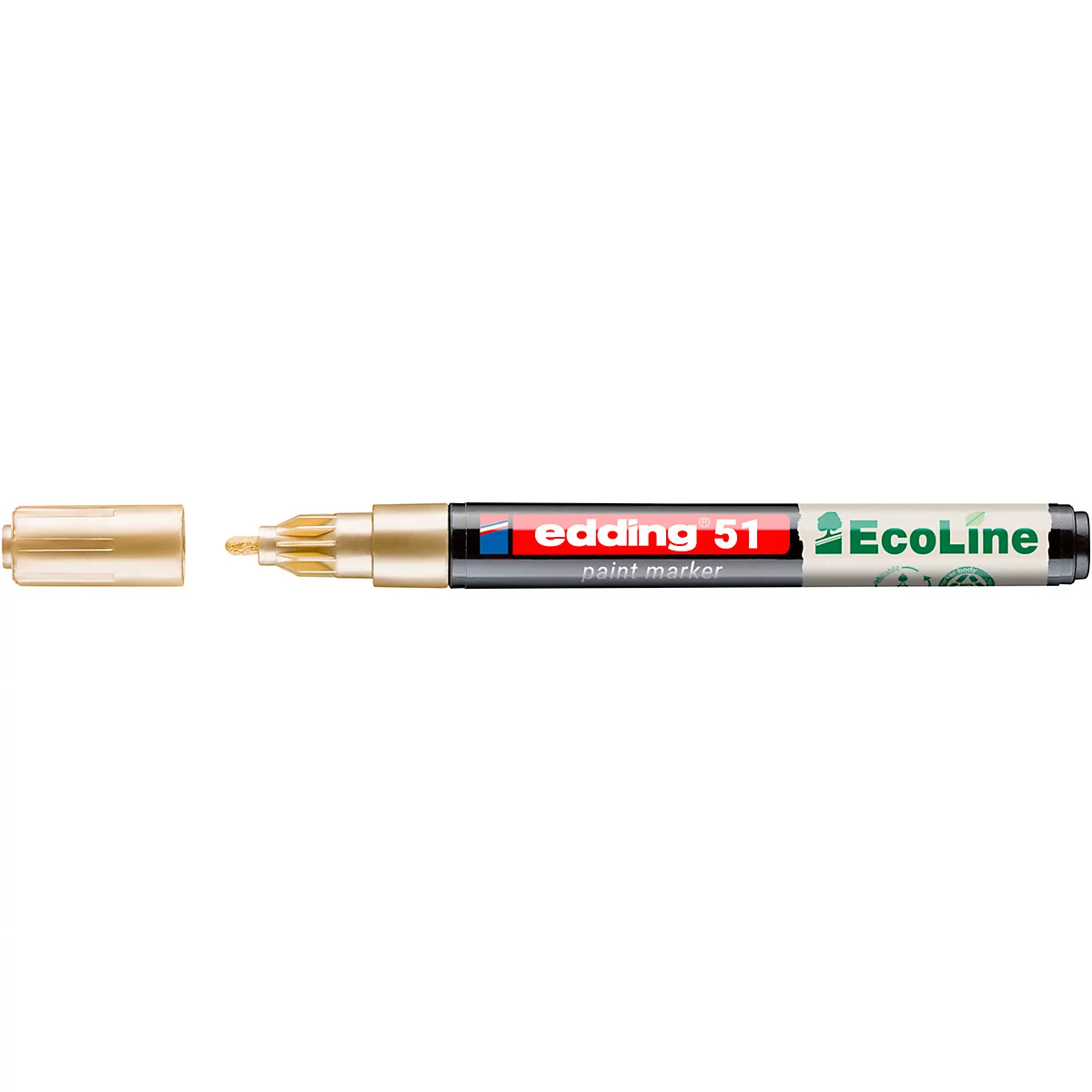 Une main tient un marqueur Edding 51 et marque du métal. Des chaînes en métal sont visibles en arrière-plan.
