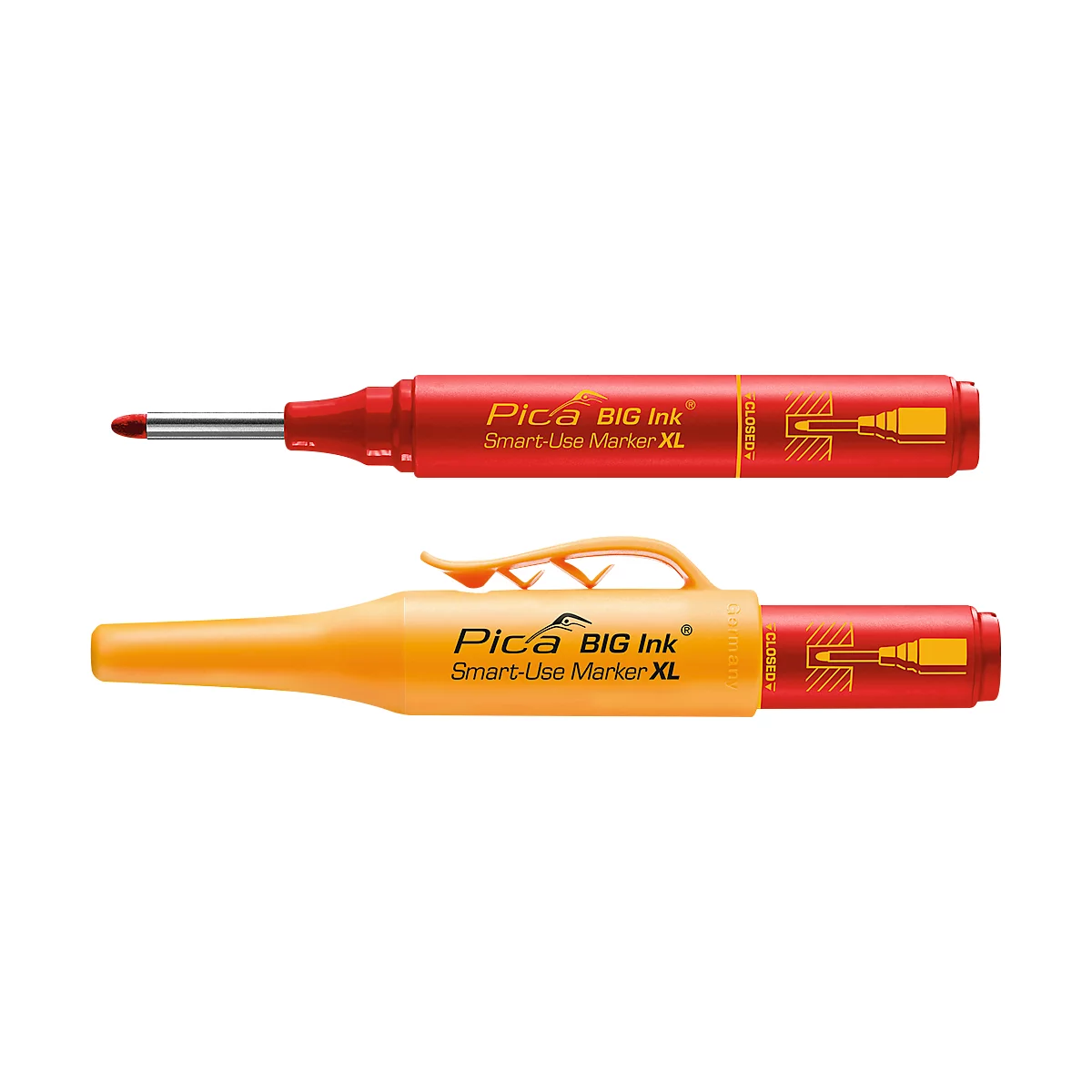 Marqueur permanent Pica BIG Ink Marker XL, pour surfaces lisses &amp; sèches, pointe d'écriture spéciale, résistant à l'eau &amp; à l'effacement, couleur d'écriture rouge