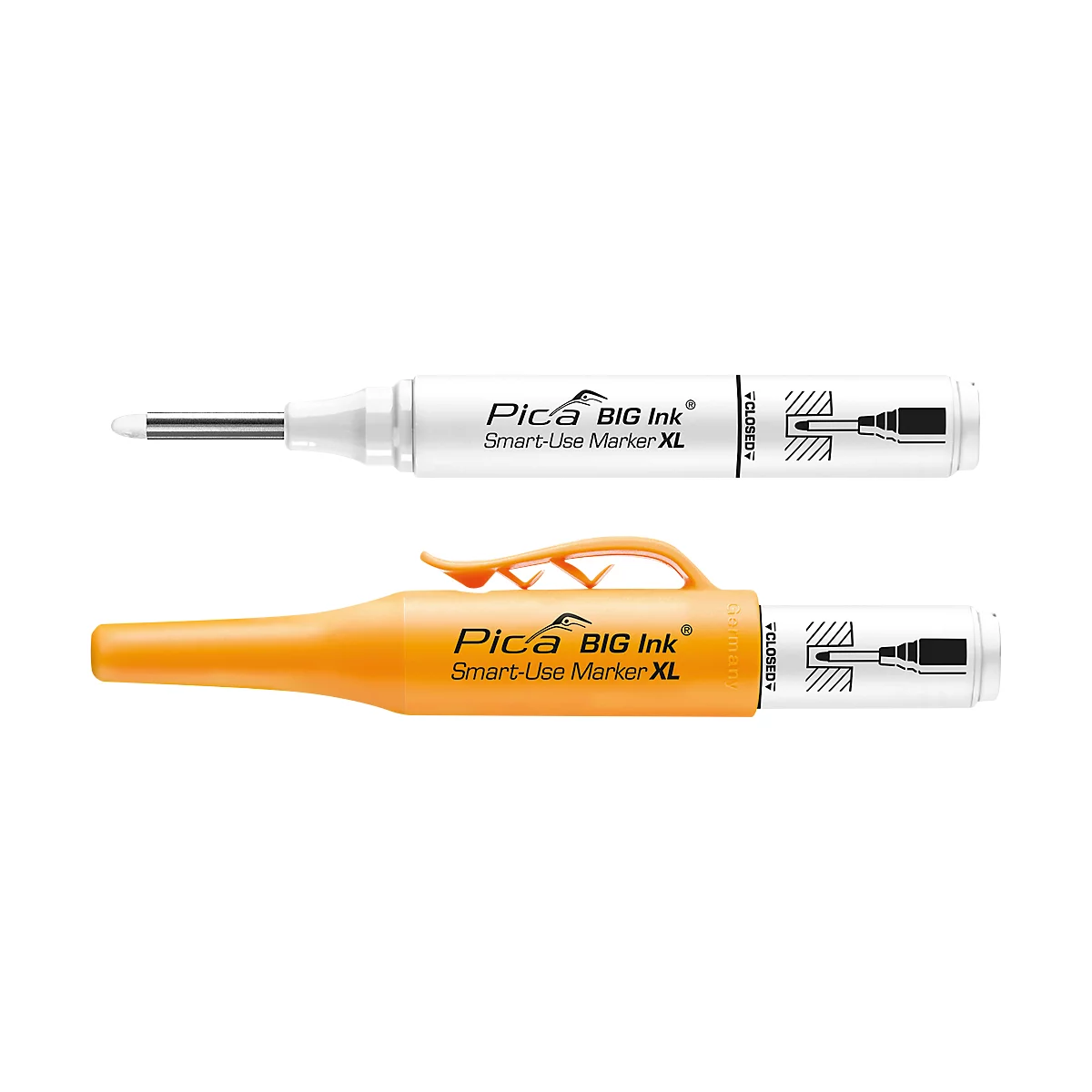 Marqueur permanent Pica BIG Ink Marker XL, pour surfaces lisses &amp; sèches, pointe d'écriture spéciale, résistant à l'eau &amp; à l'effacement, couleur d'encre blanche