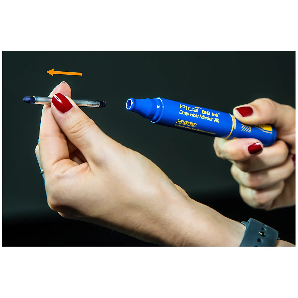 Marqueur permanent Pica BIG Ink Marker XL, pour surfaces lisses &amp; sèches, pointe d'écriture spéciale, résistant à l'eau &amp; à l'effacement, couleur d'encre bleue