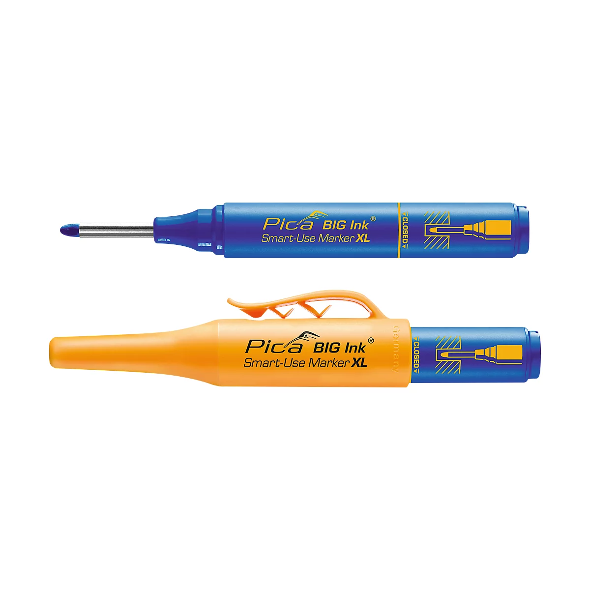 Marqueur permanent Pica BIG Ink Marker XL, pour surfaces lisses &amp; sèches, pointe d'écriture spéciale, résistant à l'eau &amp; à l'effacement, couleur d'encre bleue