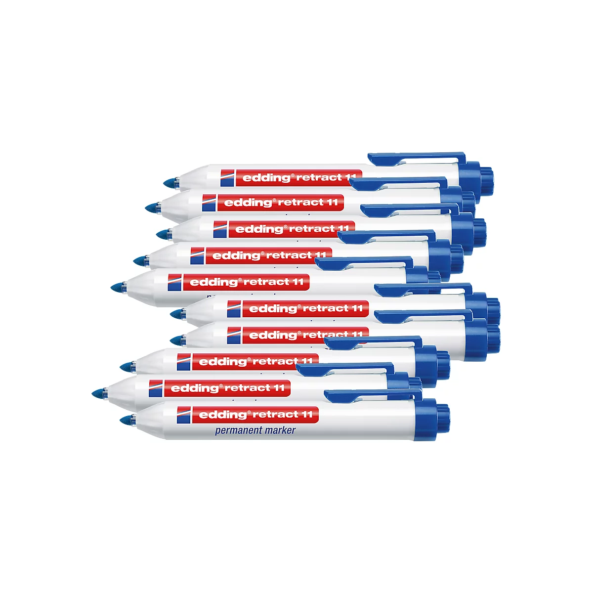 Marqueur permanent retract 11 edding, sans couvercle, avec mécanisme à pression, 10 p., bleu