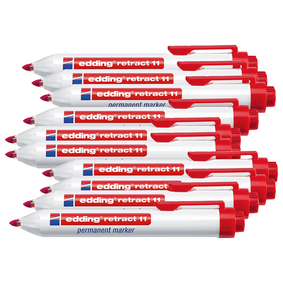 Marqueur permanent retract 11 edding, sans couvercle, avec mécanisme à pression, 10 p., rouge