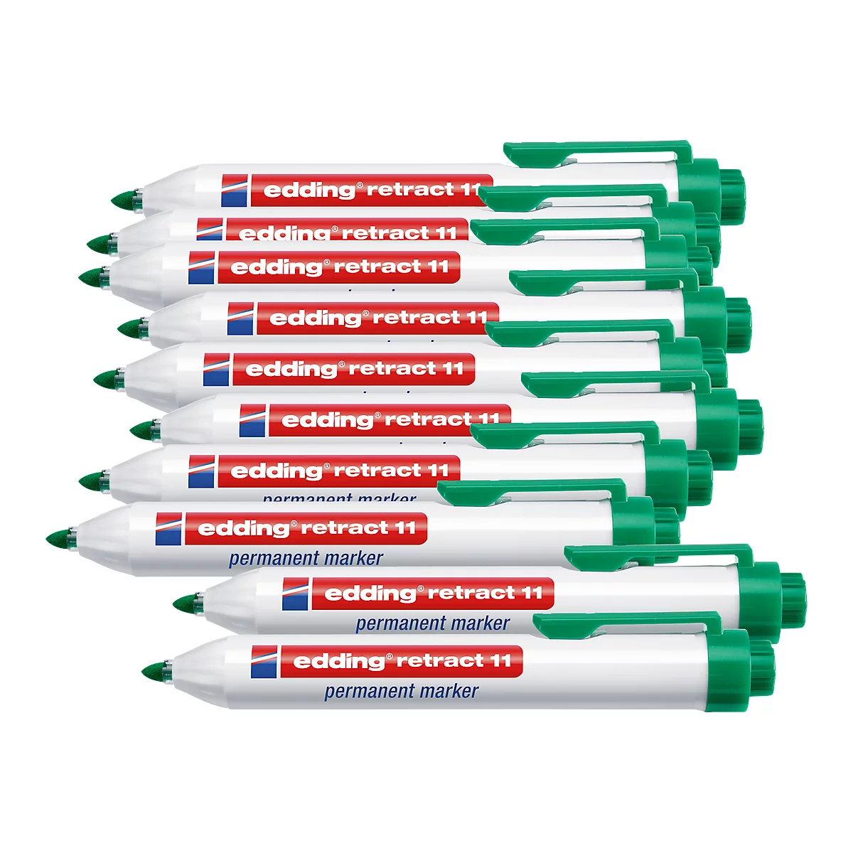 Marqueur permanent retract 11 edding, sans couvercle, avec mécanisme à pression, 10 p., vert
