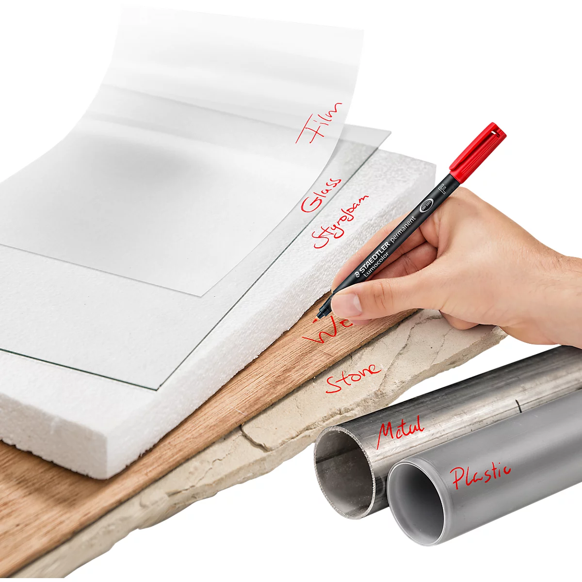 Marqueur permanent Staedtler Lumocolor® 318, largeur de trait F, résistant à l'eau et aux taches, séchage rapide, rechargeable, avec clip, couleurs assorties, 10 pièces.