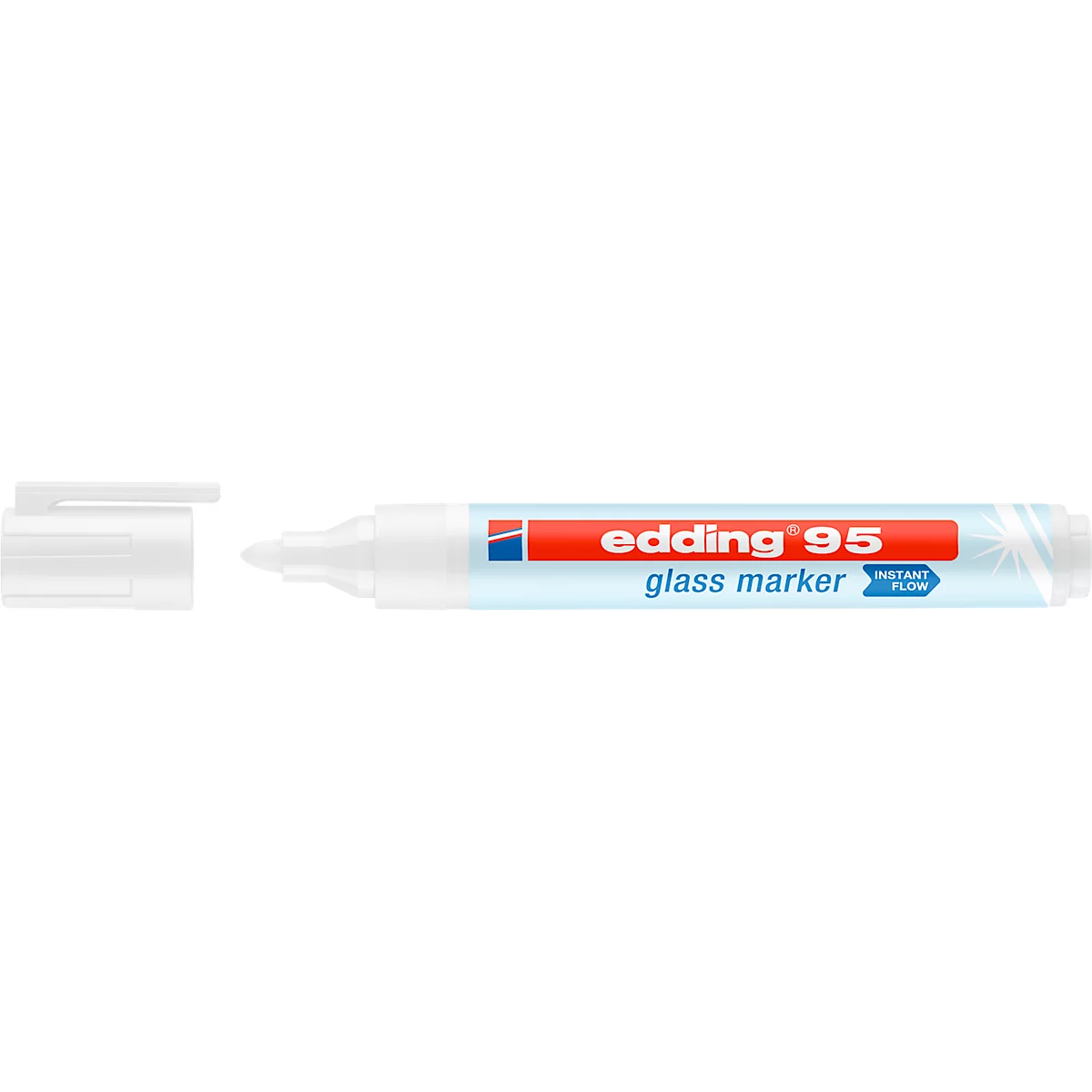 Marqueur pour verre edding 95, pour surfaces en verre et tableaux blancs, largeur de trait 1,5-3 mm, pointe ronde, blanc