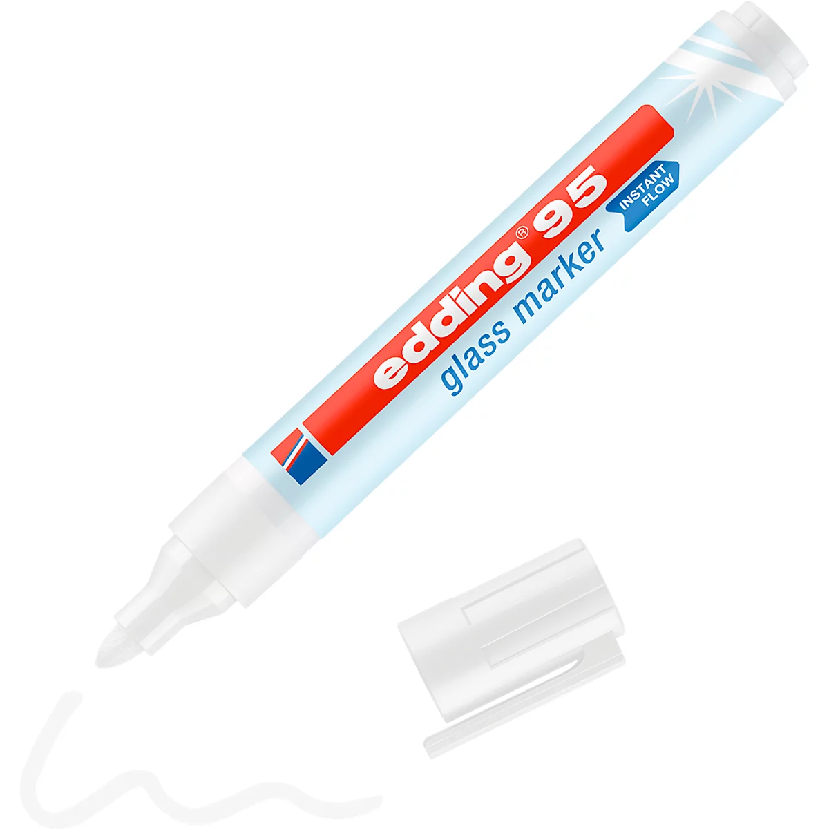 Marqueur pour verre edding 95, pour surfaces en verre et tableaux blancs, largeur de trait 1,5-3 mm, pointe ronde, blanc