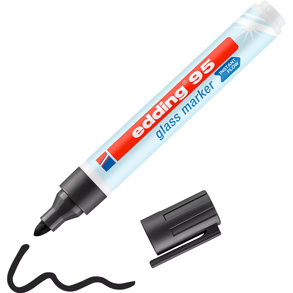 Marqueur pour verre edding 95, pour surfaces en verre et tableaux blancs, largeur de trait 1,5-3 mm, pointe ronde, noir