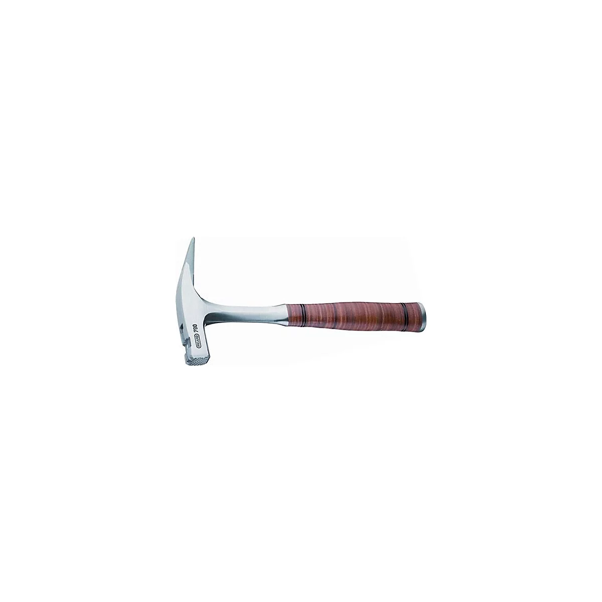 Un marteau de maçon en métal avec un manche marron. 'Picard 790' est écrit sur le marteau.