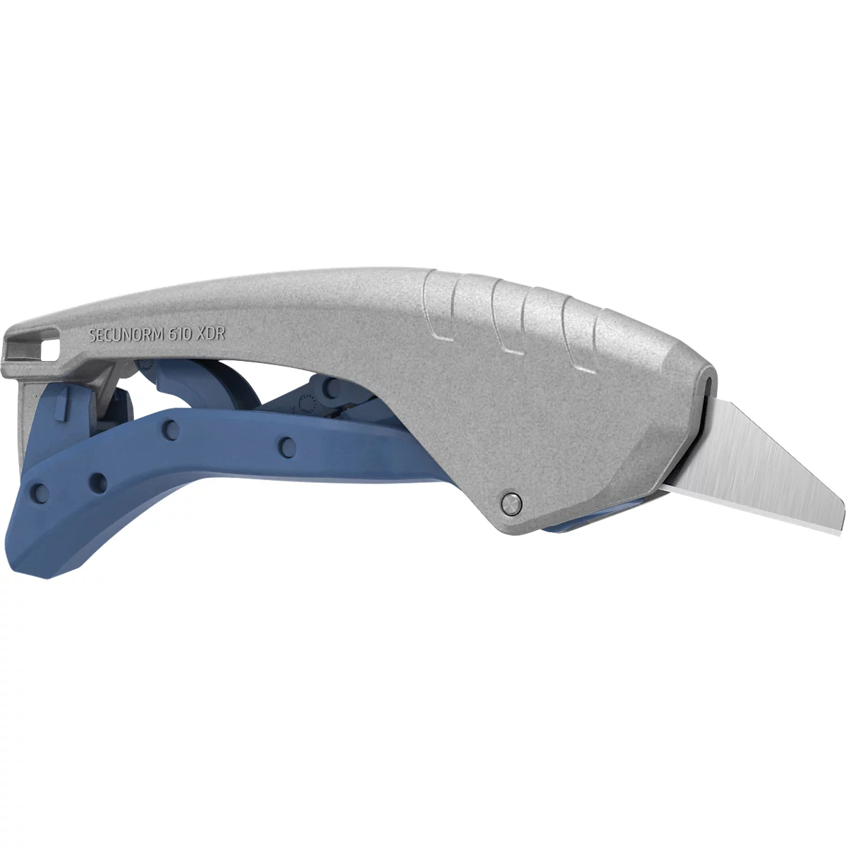 Martor 610 XDR veiligheidsmes, 3-in-1 hendel, automatische terugtrekking lemmet, metaal detecteerbaar, L 158 x B 27 x H 76 mm, staal/aluminium/kunststof, blauw