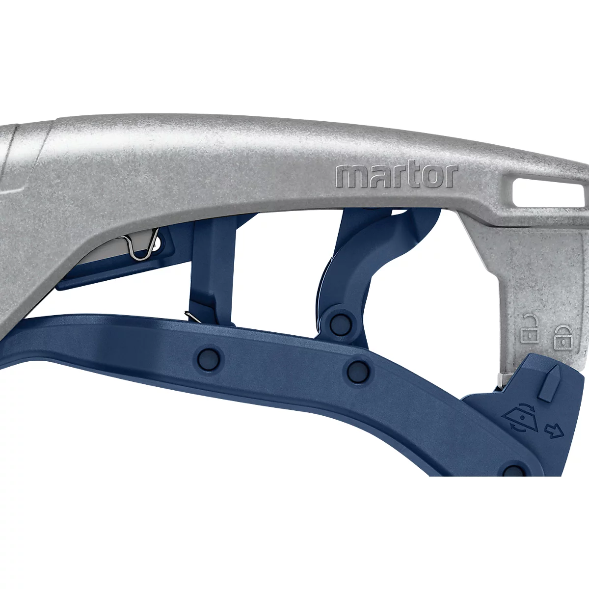 Martor 610 XDR veiligheidsmes, 3-in-1 hendel, automatische terugtrekking lemmet, metaal detecteerbaar, L 158 x B 27 x H 76 mm, staal/aluminium/kunststof, blauw
