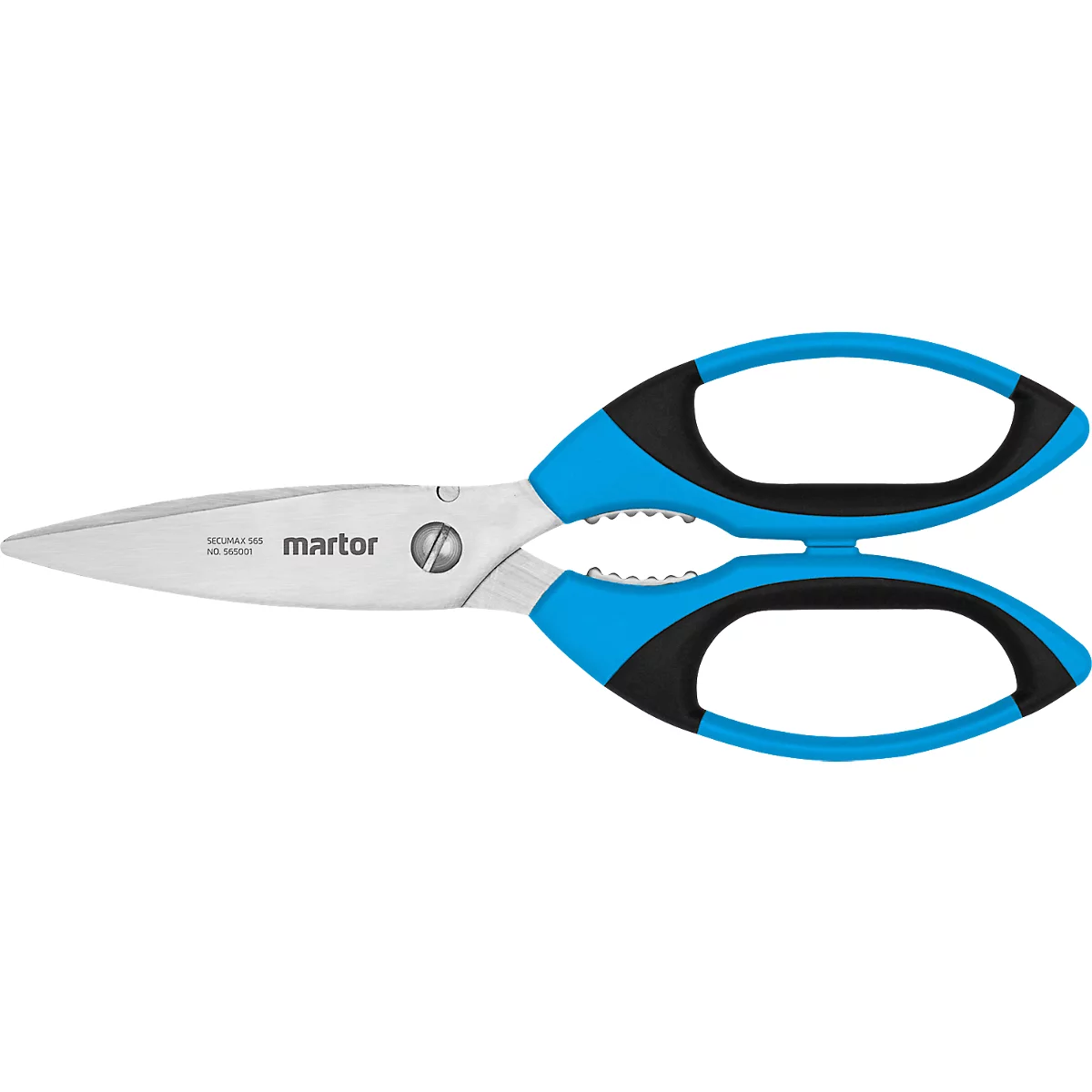 Martor Secumax 565 veiligheidsschaar, ergonomisch, draadinkeping en klauwen, speciale snede, L 218 x H 83 mm, roestvrij staal/GRP, blauw-zwart