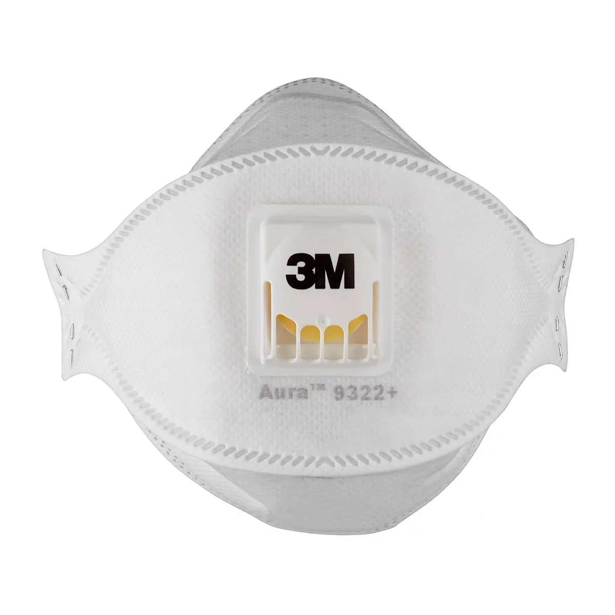 Un paquet d'un respirateur 3M Aura Cool Flow. Le paquet contient des informations sur le produit et une photo d'un homme portant le masque.