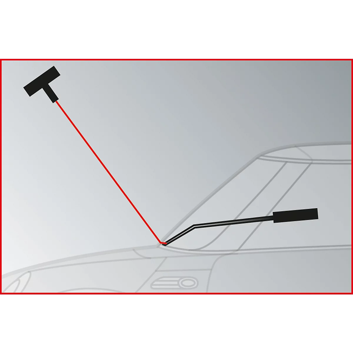 Stilisierte Darstellung eines Autoscheibenwischers. Ein roter Pfeil zeigt auf den Wischer.