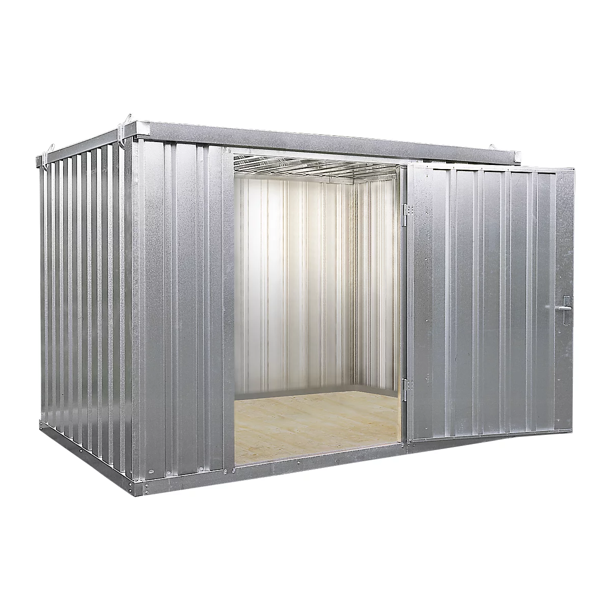 Materiaalcontainer MC 1400, gegalvaniseerd, gemonteerd, met houten bodem