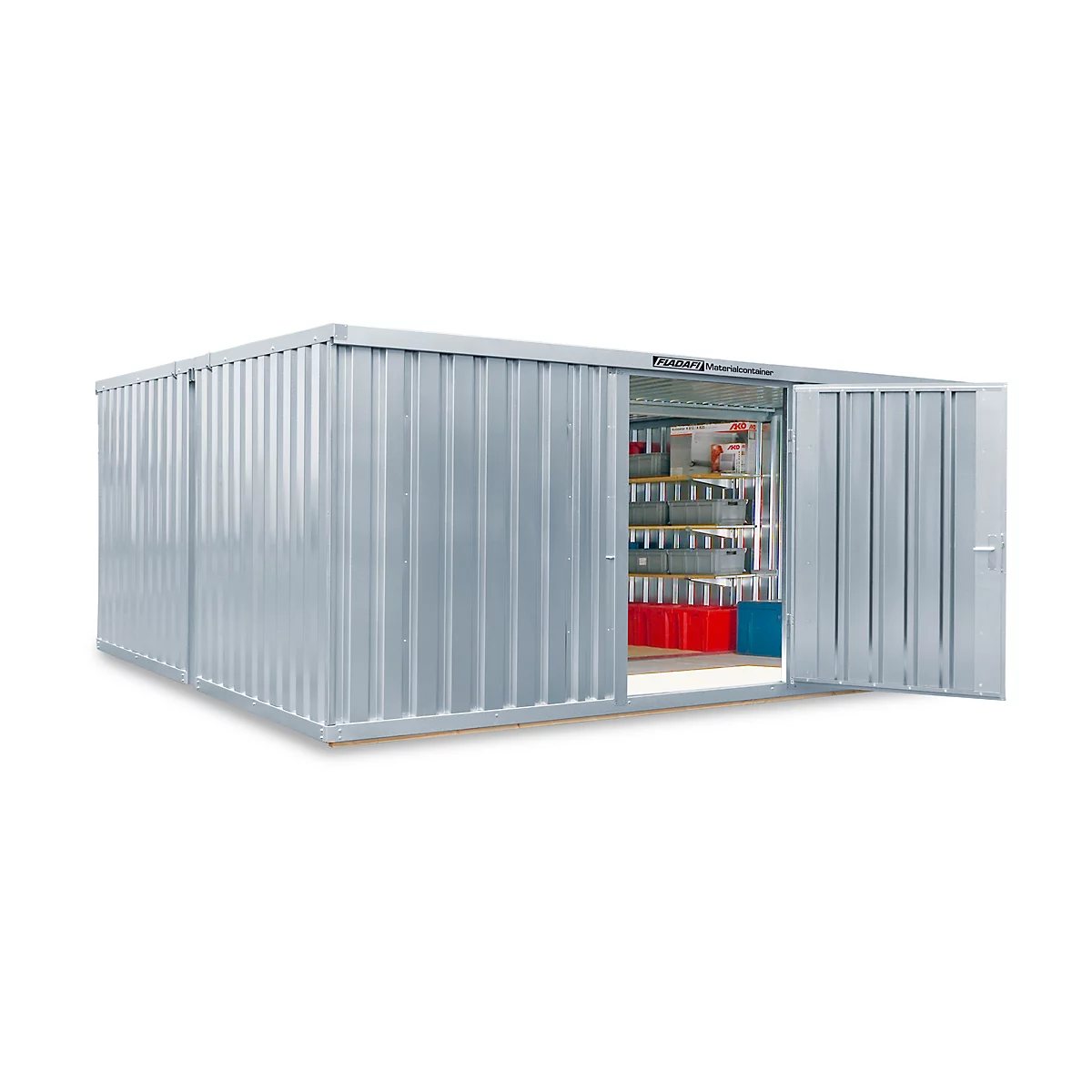Materiaalcontainer model 1540, gegalvaniseerd, gemonteerd, met houten bodem