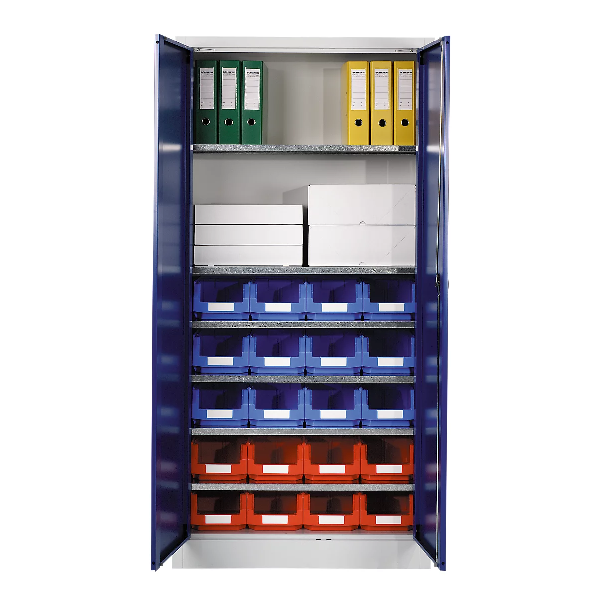 Materiaalkast met 20 magazijnbakken LF 321, H 1935 mm, lichtgrijs/gentiaanblauw 