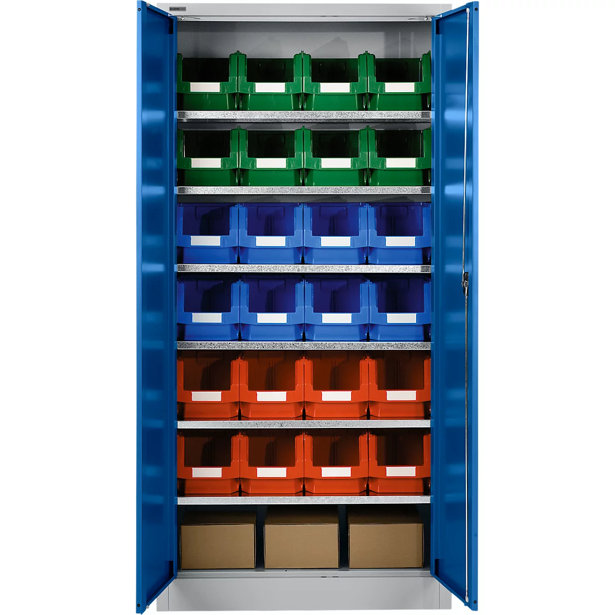 Materiaalkast MSI 2409, met 24 bakken, blank aluminium/gentiaanblauw 