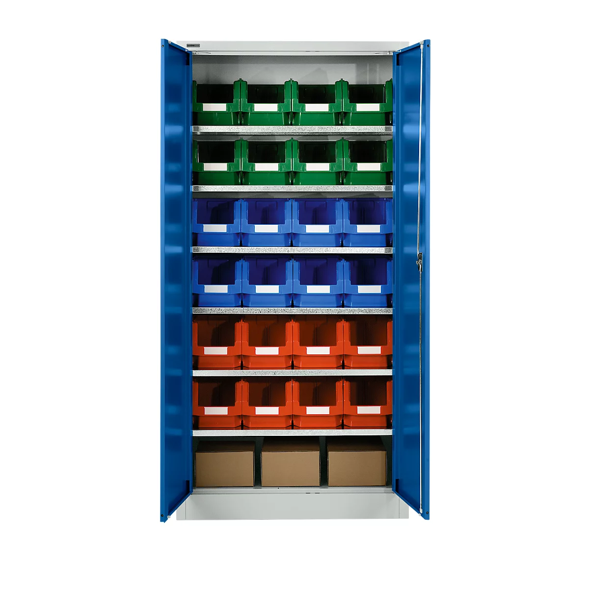 Materiaalkast MSI 2409, met 24 bakken, lichtgrijs/gentiaanblauw 