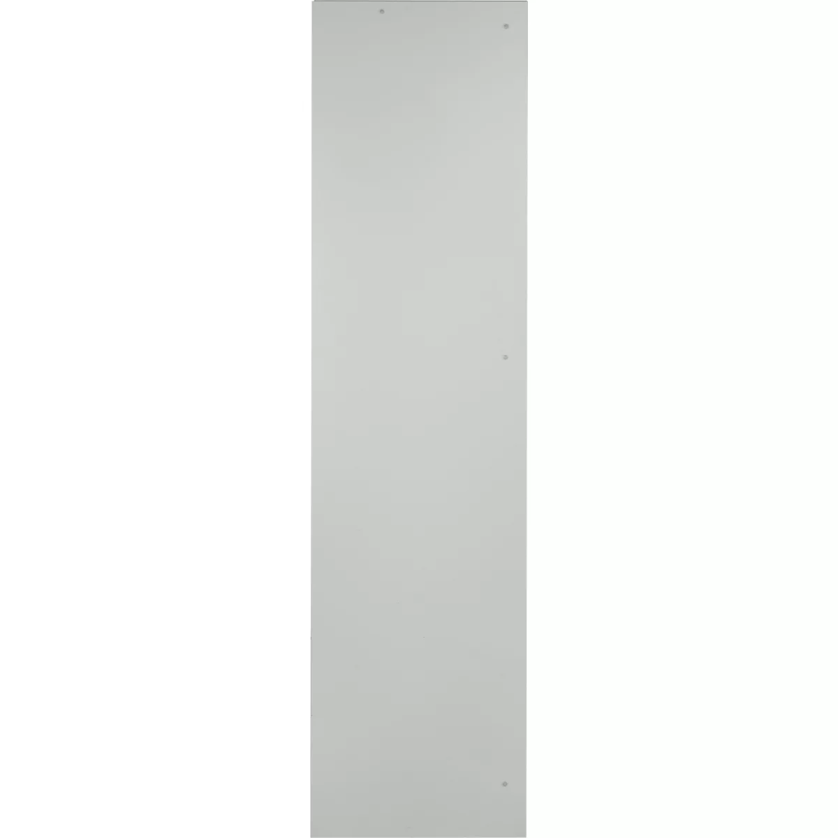 Grijze, langwerpige plank met drie schroeven.