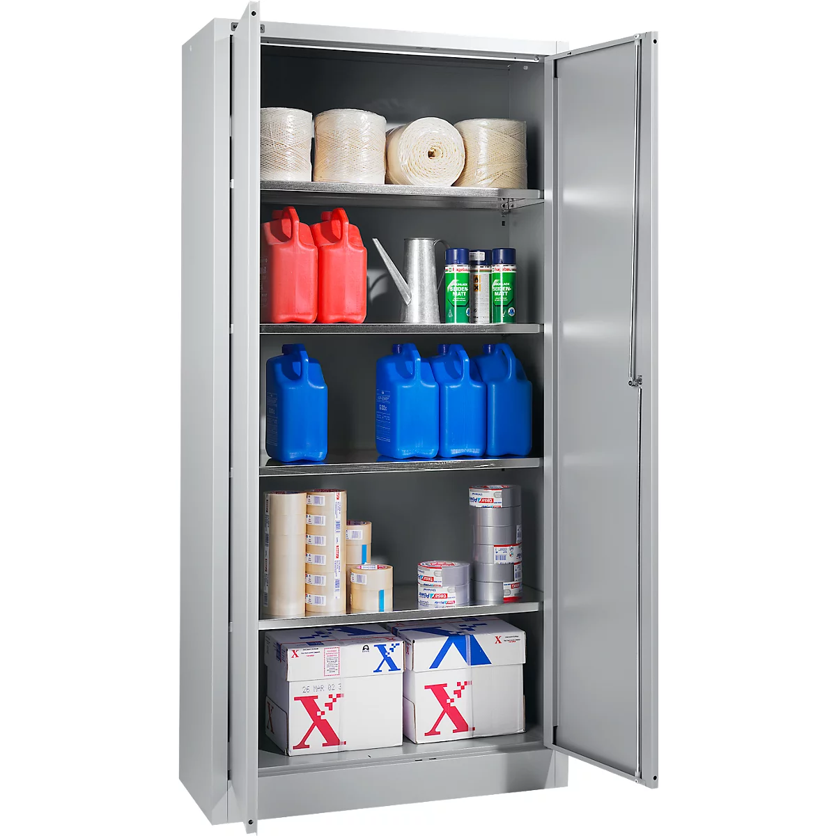 Materiaalkast - stalen - afsluitbaar - 5 OH - B 800 x D 400 x H 1935 mm - 4 verzinkte legborden - blank aluminiumkleurig/blank aluminiumkleurig - ons merk Schäfer Shop Select