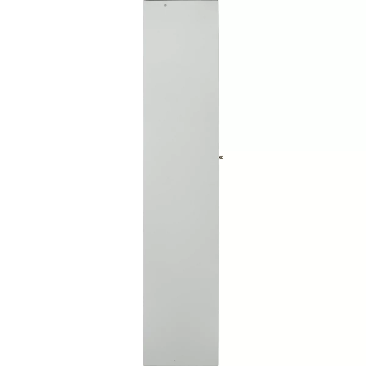 Een witte, smalle deur met een kleine knop en handvat.