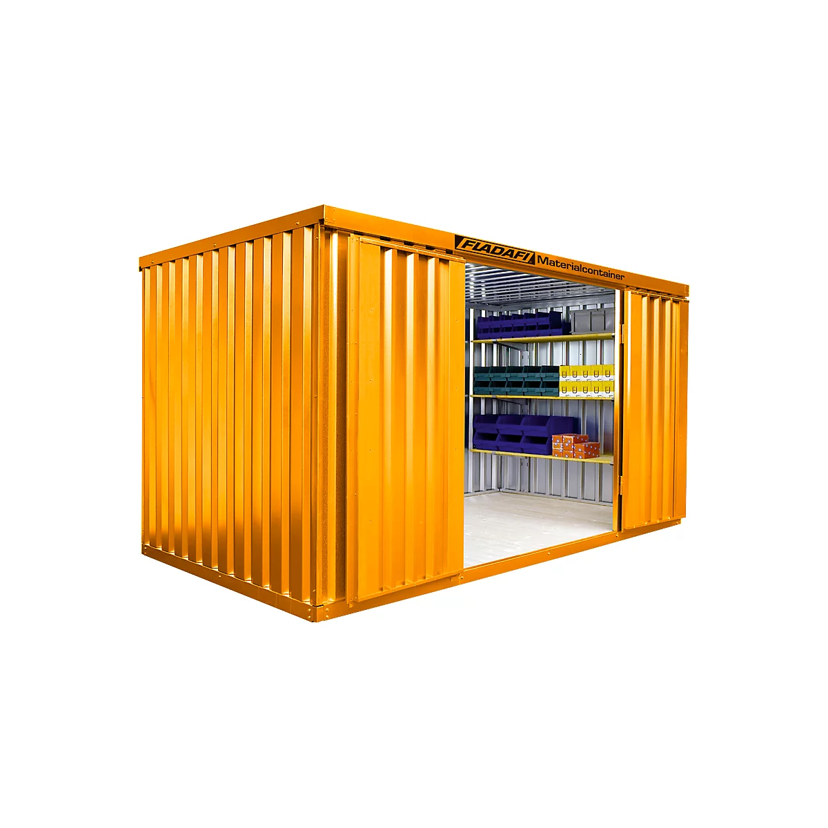 Materialcontainer MC 1400, lackiert, montiert, mit Holzfussboden
