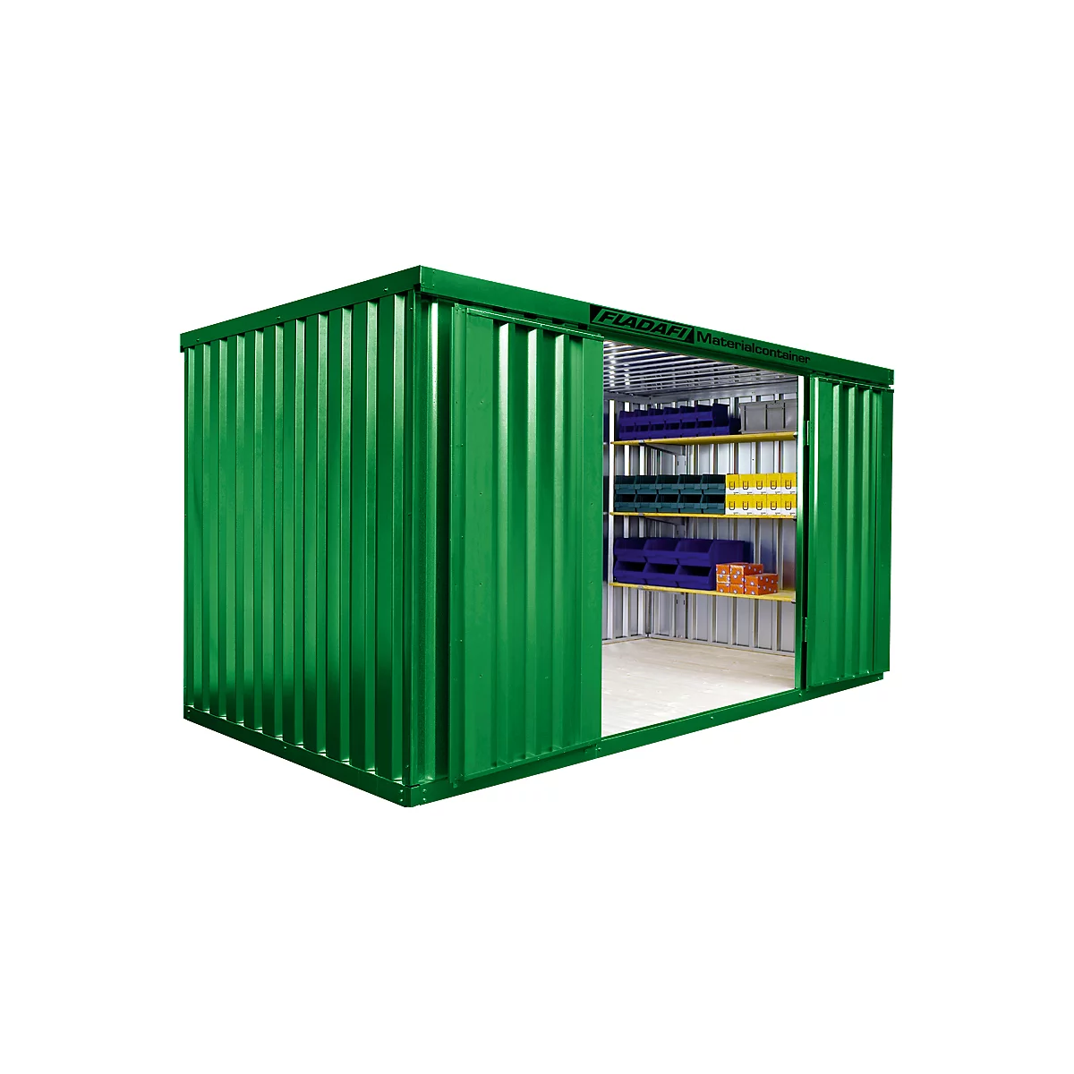 Materialcontainer MC 1400, lackiert, montiert, mit Holzfussboden