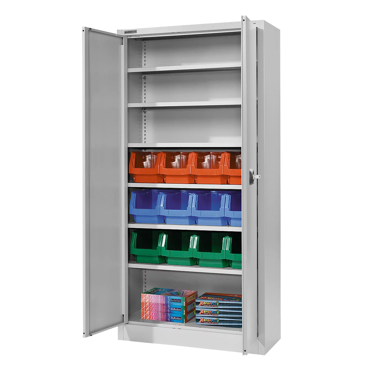 Materialschrank MSI 2409, mit 20 Kästen, weißaluminium