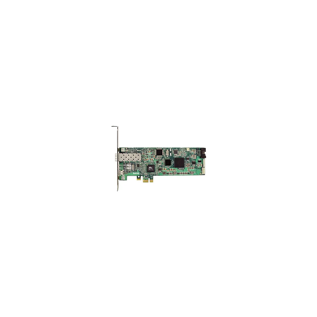 Grüne Platine mit elektronischen Bauteilen. Aufschrift "matrox".
