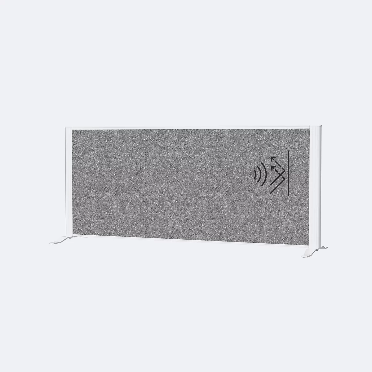 Grijze akoestische wand met wit frame, symbool voor geluidsabsorptie.