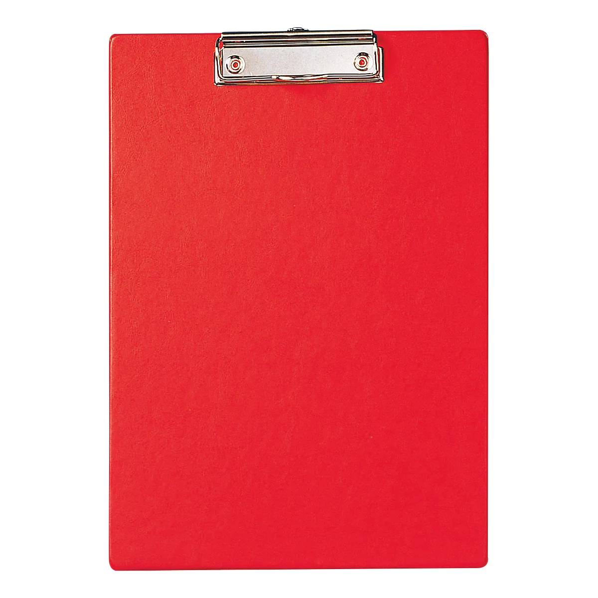 Red clipboard with silver clip. The board is empty.